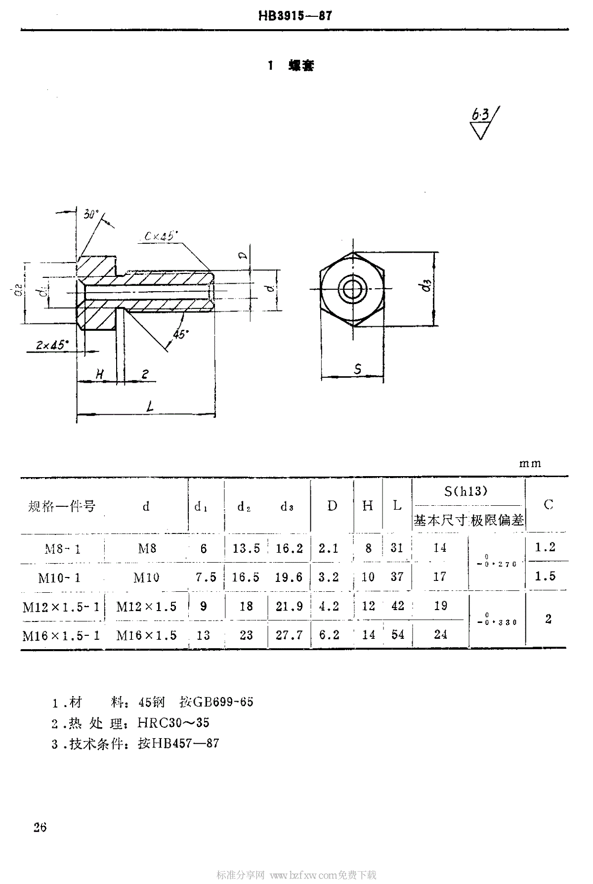 hb 3915-1987 塑料夹具用外六角压紧螺钉